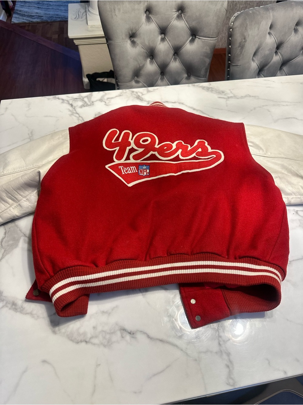 VINTAGE 1995 - NFL San Francisco 49ers Red and White  Letterman Jacket